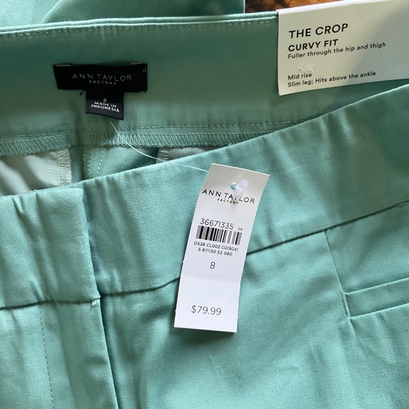 NEW Ann Taylor Crop Pants Womens Green Cotton Twill Slacks Chino Capri - Picture 5 of 7